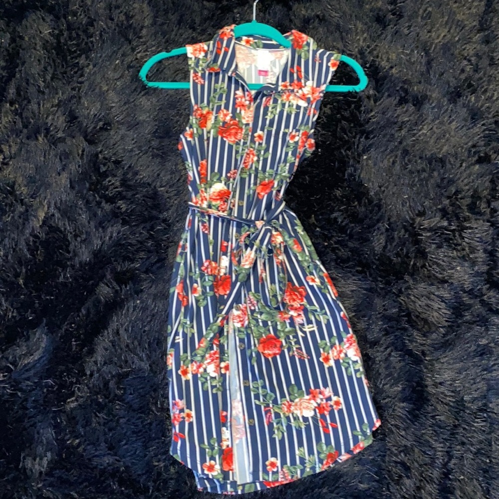 Floral print tank dress with tie waist